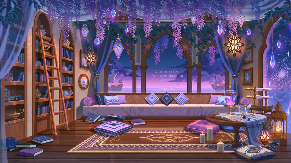 191410j1419's tweet photo. Commission for Araea Maristella.    
[ Vtuber BG Complex detail type ]
My first vgen commission! 
Moroccan style with magical aesthetic, it's really fun to work ✨

#VGenComm https://t.co/OMbPMIizSu