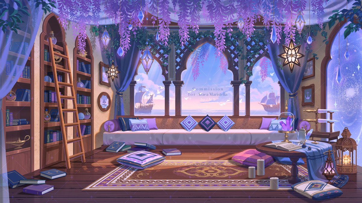 191410j1419's tweet photo. Commission for Araea Maristella.    
[ Vtuber BG Complex detail type ]
My first vgen commission! 
Moroccan style with magical aesthetic, it's really fun to work ✨

#VGenComm https://t.co/OMbPMIizSu