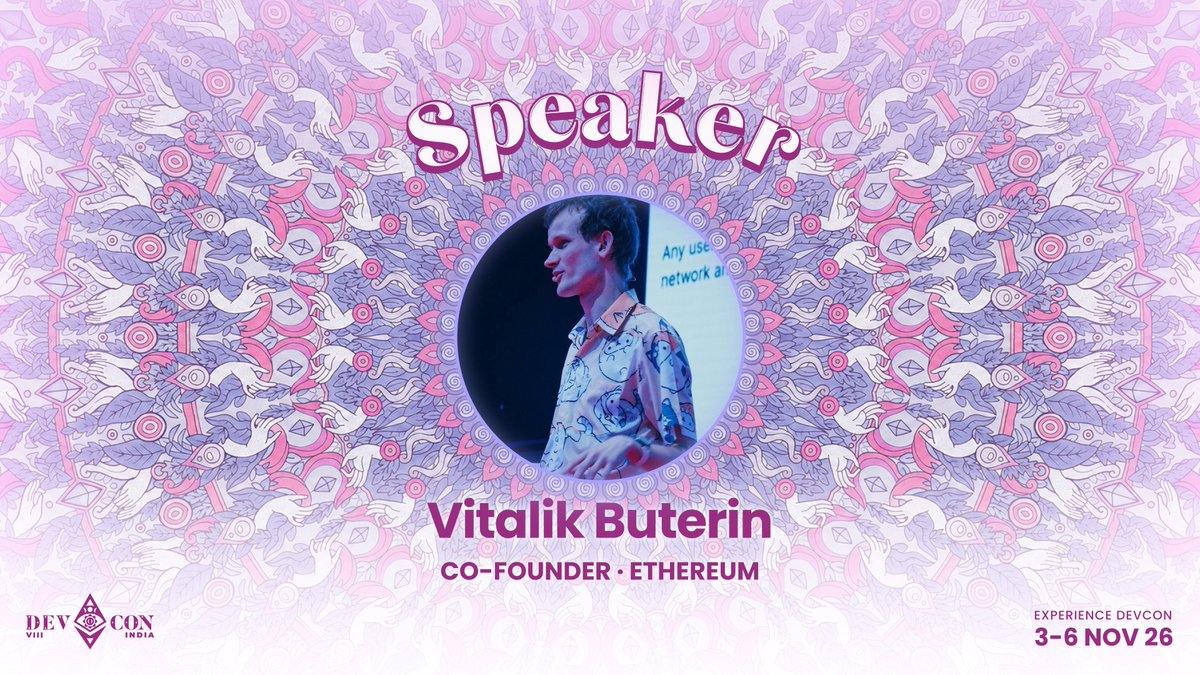 EFDevcon's tweet photo. It wouldn’t be Devcon without @VitalikButerin.

This November, Vitalik is back on the Devcon stage, joining builders and communities in Mumbai to question, debate and build what comes next for Ethereum.

Mumbai, November 3–6. 🇮🇳
Get your ticket → https://t.co/gYg20gHpeG https://t.co/8JZC3MHuBQ