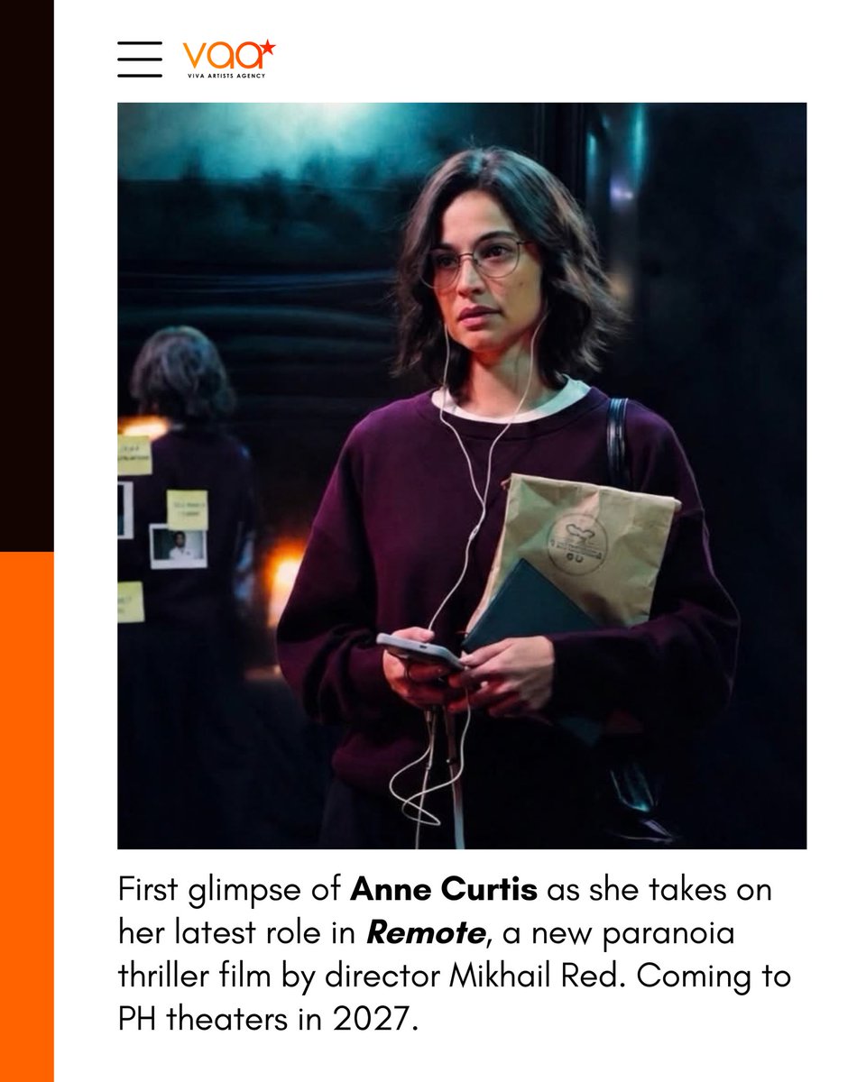 VivaArtists_'s tweet photo. FIRST LOOK: Anne Curtis leads the cast of REMOTE, joined by John Arcilla, Sid Lucero, Ryza Cenon, and Zeke Polina, in the look test for Mikhail Red’s upcoming paranoia thriller. 🎬

Coming to PH theaters in 2027 from VIVA Films and Evolve Studios. 🖤

#Remote #AnneCurtis #VAA https://t.co/FDeyVPBDMC