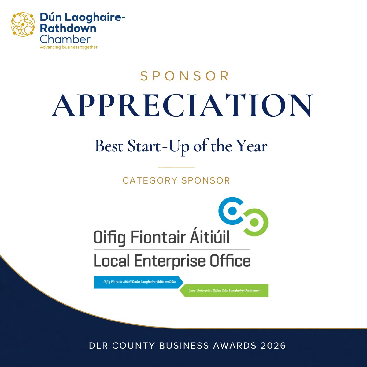 DLRCO_Chamber's tweet photo. We would like to extend our sincere thanks to Local Enterprise Office Dún Laoghaire–Rathdown for sponsoring the Best Start-Up of the Year category at the DLR County Business Awards 2026.

This award celebrates the ambition, creativity and dedication of start-up businesses across Dún Laoghaire–Rathdown. We greatly appreciate their support in recognising local entrepreneurial talent.

Join us at the Gala Awards Dinner as we celebrate this year’s finalists and announce our winners.

 Thursday, 12 November 2026
 Drinks reception from 6:30pm
 Royal Marine Hotel, Dún Laoghaire
 Black Tie
 Book your Gala tickets — https://t.co/sVLT5XyVNR

#DLRCountyBusinessAwards #DLRChamber #SupportLocalBusiness #entrepreneurship