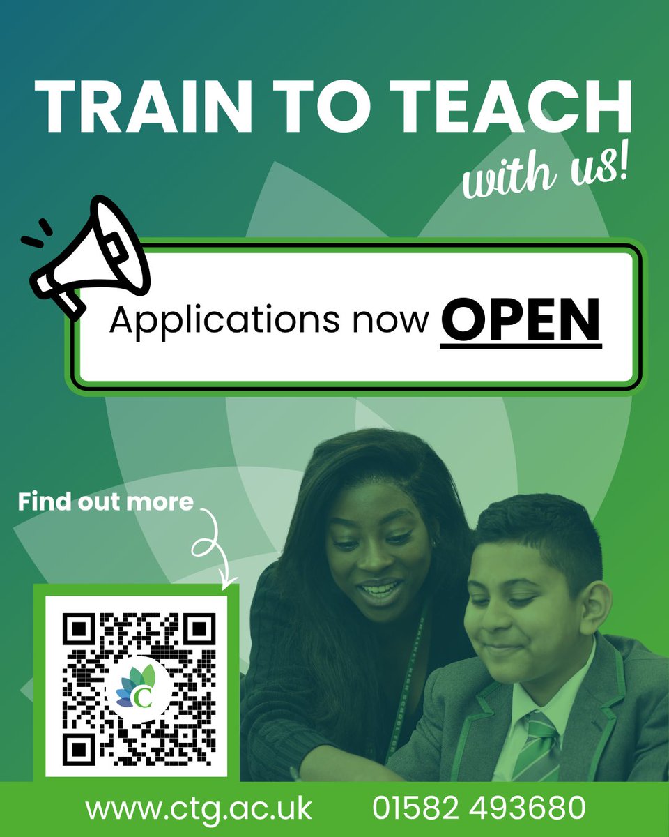 CTGtraining's tweet photo. Applications for our ITT programmes are officially OPEN! 🎓✨

Train locally across: 
📍 Luton 
📍 Bedford 
📍 Stevenage 
📍 Milton Keynes

Start your journey of inspiring the next generation today 👇 
🔗 https://t.co/GJCe9UNNhy

#TrainToTeach #TeacherTraining #BestInTheCountry https://t.co/alz9PdnfYb