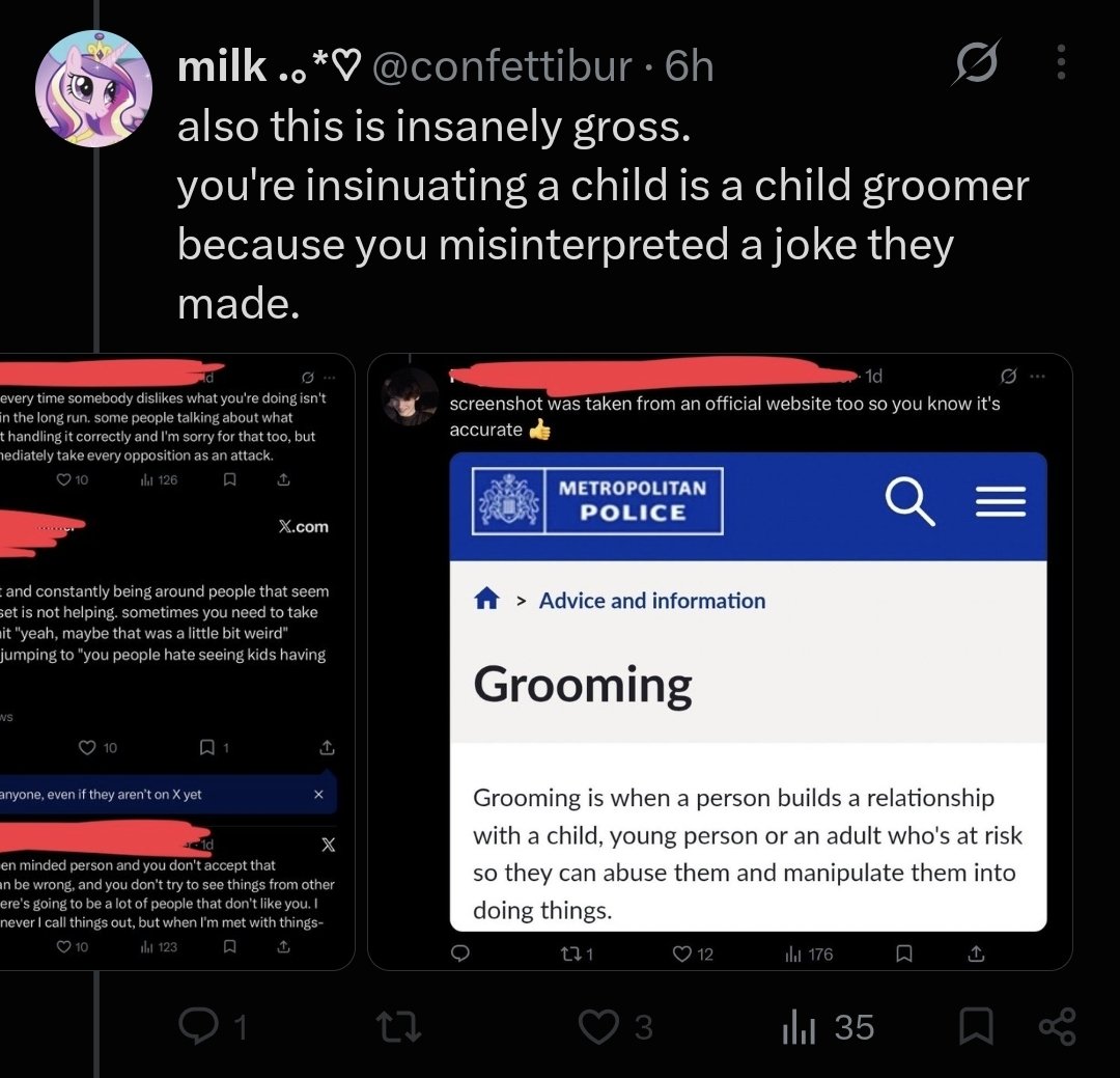 flametosmother's tweet photo. in what world did i insinuate a child is a groomer. I said they were joking about grooming and when they denied it and said that scenario wasn't grooming, I provided evidence that it was, in fact, a common grooming tactic ??? and therefore it was a grooming joke ??? https://t.co/jhdMgIoUWo