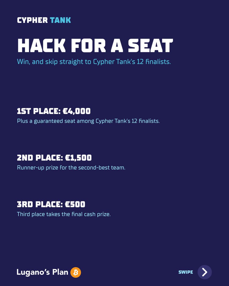 cypher_tank's tweet photo. One spot left in the tank⚡

On October 17–18, builders will meet in Turin at @bloxspace_turin  for Agentic Dollars on Bitcoin: 2 days to create self-custodial dollar applications powered by AI models running locally on-device.

The winning team will receive ���4,000 and a guaranteed place in the Cypher Tank final, where they’ll compete for the chance to reach the finale in Lugano and pitch inside the Tank. 🦡

Applications closes tomorrow. 
Apply now, link: https://t.co/SUU8B9HhVi 

Thanks @bitpolito and @RGBAssociation for organizing it