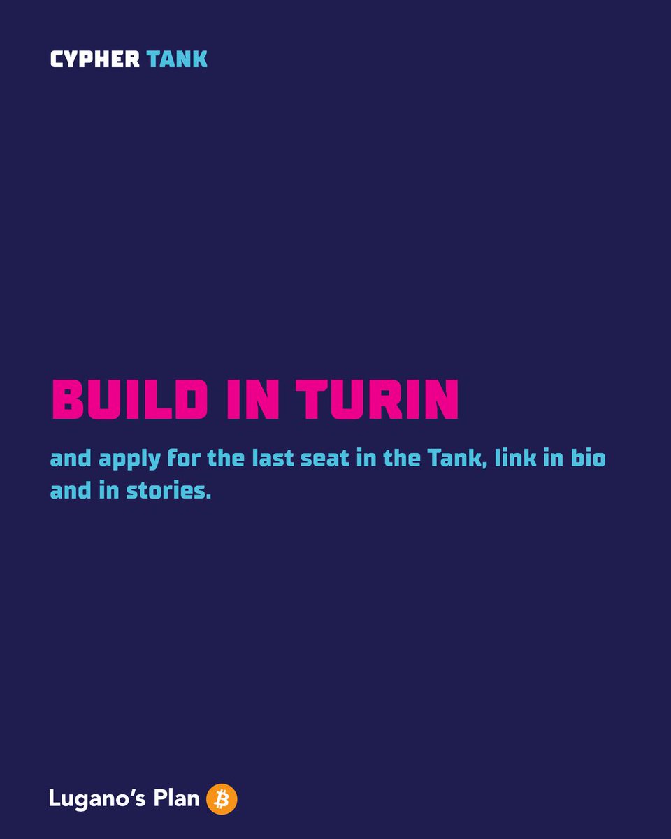 cypher_tank's tweet photo. One spot left in the tank⚡

On October 17–18, builders will meet in Turin at @bloxspace_turin  for Agentic Dollars on Bitcoin: 2 days to create self-custodial dollar applications powered by AI models running locally on-device.

The winning team will receive ���4,000 and a guaranteed place in the Cypher Tank final, where they’ll compete for the chance to reach the finale in Lugano and pitch inside the Tank. 🦡

Applications closes tomorrow. 
Apply now, link: https://t.co/SUU8B9HhVi 

Thanks @bitpolito and @RGBAssociation for organizing it