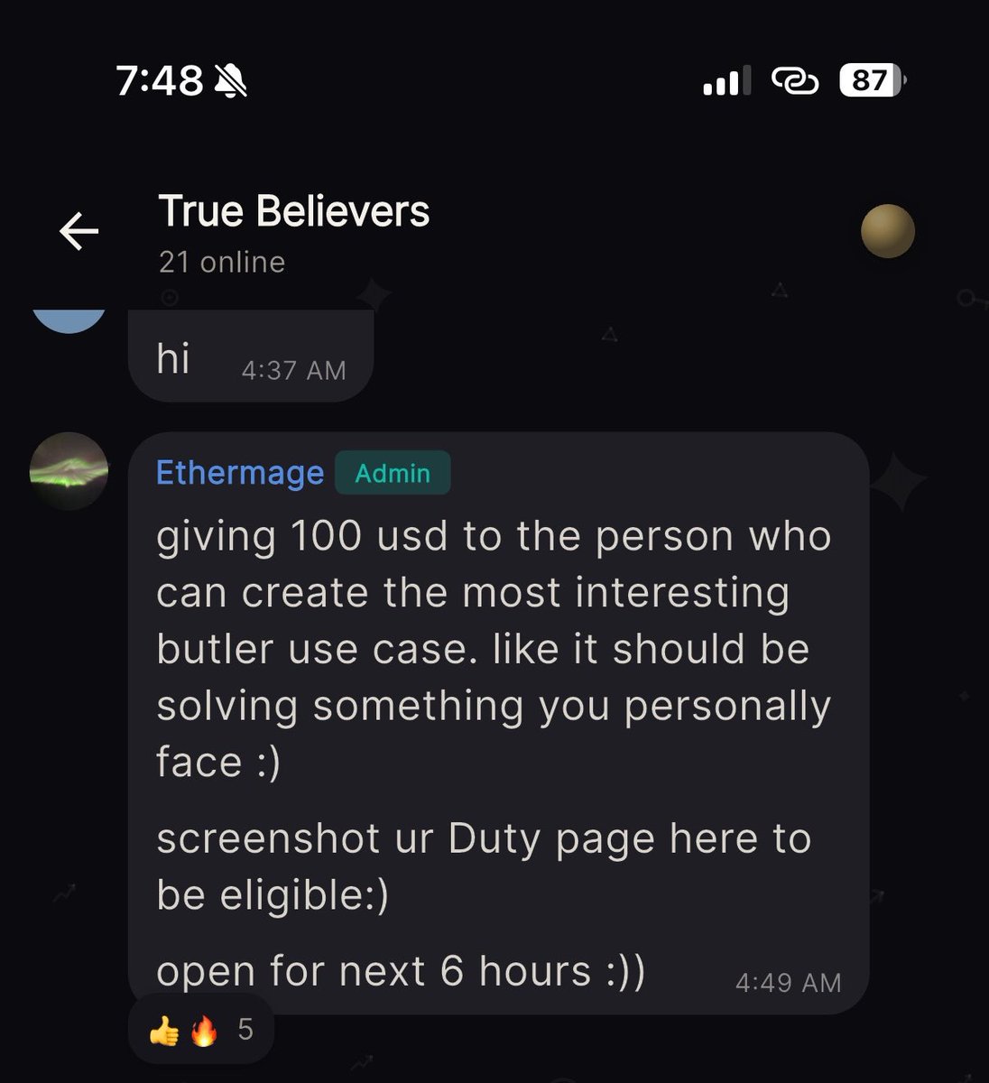 remi1616's tweet photo. True Believers is live on the @virtuals_io app.
@ethermage is paying $100 to whoever builds the most interesting Butler use case. Screenshot your Duty page to True believers (public group chat) to enter. Window is short.
Everyday is alpha in there! :p
https://t.co/c0hzutyi3i https://t.co/V5nTHIFRhe
