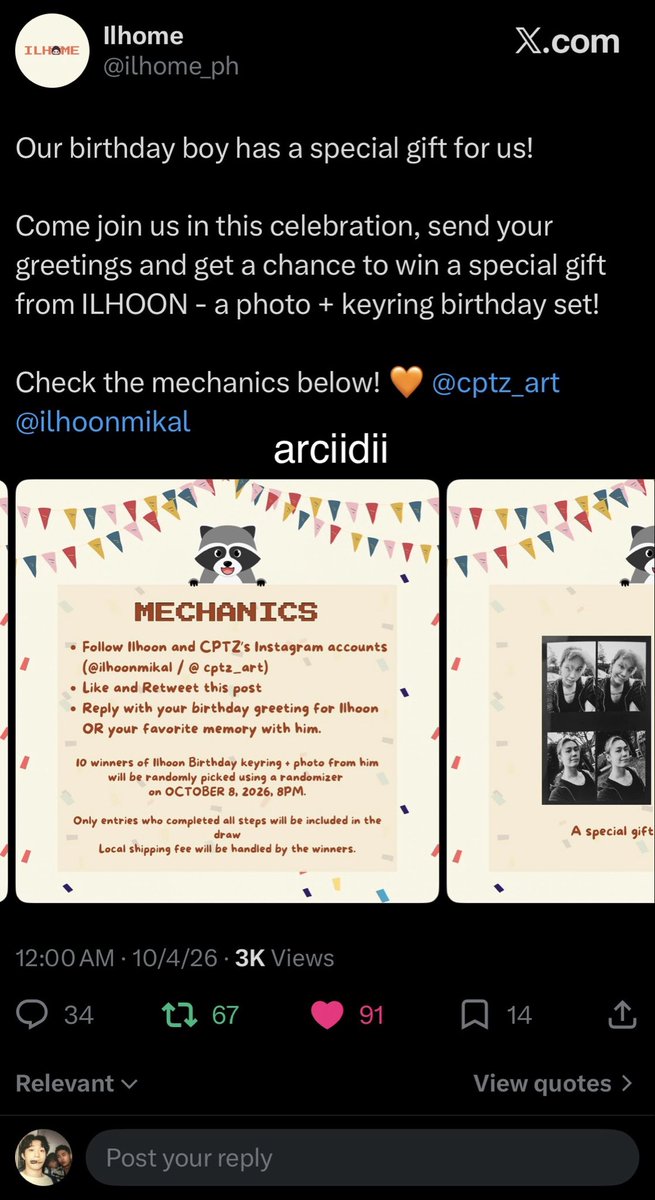 arciidii's tweet photo. @ilhome_ph @cptz_art @ilhoonmikal Happy Birthday, Iruna~ 🎂🥳 I hope you’ll always have the inspiration to create new songs. We, Loonees, will keep listening to your music and supporting you! Stay happy. Stay healthy. See you again soon! 💗 Love you lots! 💕 https://t.co/T8ejPV6db6