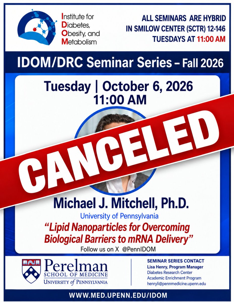 PennIDOM's tweet photo. Please be advised that this seminar has been canceled. We hope to reschedule it for the spring of 2027 and look forward to sharing more details with you at that time. https://t.co/f3WWkn6C1t