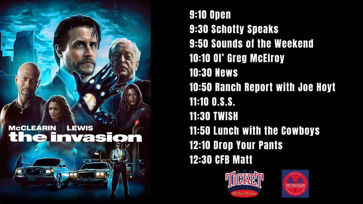 Invasion9til1's tweet photo. Packed show planned for the P1s today. Hang with @GreatDonovan &amp; @McMattRadio 9-1p on @dfwticket for all of the fun. We visit with ESPN CFB Expert @GregMcElroy at 10:20, we have a Ranch Report at 10:50 with @JoeJHoyt and a pants related visit from @SportsSturm at 12:10. https://t.co/iKA9OCo6tE