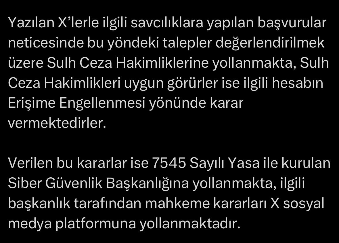 debuffer2's tweet photo. Şikayet oluşturulup savcılığa gönderiliyor.
Savcı dosyayı inceliyor, kabul edip hakime gönderiyor.
Hakim inceleyip karara bağlıyor.
Katip kararı X’e bildiriyor.
X ilgili hesabı erişime engelliyor.
Tüm bunlar 3 saat içinde oluyor!
Yargı yavaş diyenlere bu örneği göstereceğim. https://t.co/0Lsbj4jdEV