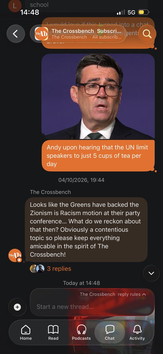 The_Crossbench's tweet photo. If you haven’t yet joined our subscriber group chat, then why haven’t you?!

A casual place to discuss politics, drop your best political memes, or even get to meet new friends (or debate partners?👀)

It is still newly launched and rather on the quiet side… so we would love to see everyone flocking over there! Don’t be afraid to drop a message, meme or discussion topic in the chat, even if it’s just to say hi and introduce yourself!

Join at the link below… 👇

https://t.co/yq4TaCvA9j