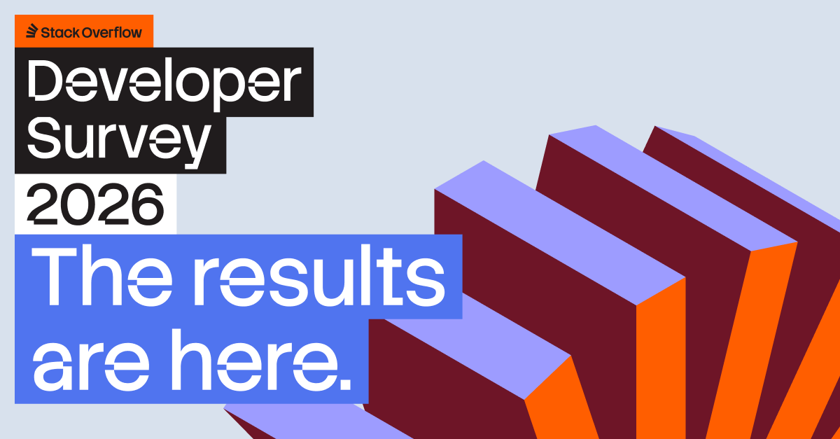 StackOverflow's tweet photo. The results of our 2026 Developer Survey are here 🤖 This year, we’ve got the scoop on everything you want to know about the developer community, including how technologists are thinking about AI, where they’re learning new skills, how happy they are at work, and what programming languages they’re using. And that’s just the tip of the iceberg of what we’ve learned from the over 30,000 developers who participated in this year’s survey.

Dive into the results of our Annual Developer Survey: https://t.co/oCIb1eIOgX