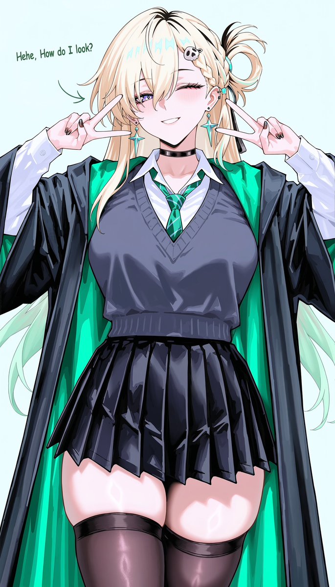 ZaviierTM's tweet photo. Someone told me to make Lynae wear a Slytherin uniform (Malfoid cosplay), so here you go. https://t.co/8HMAv1yhds