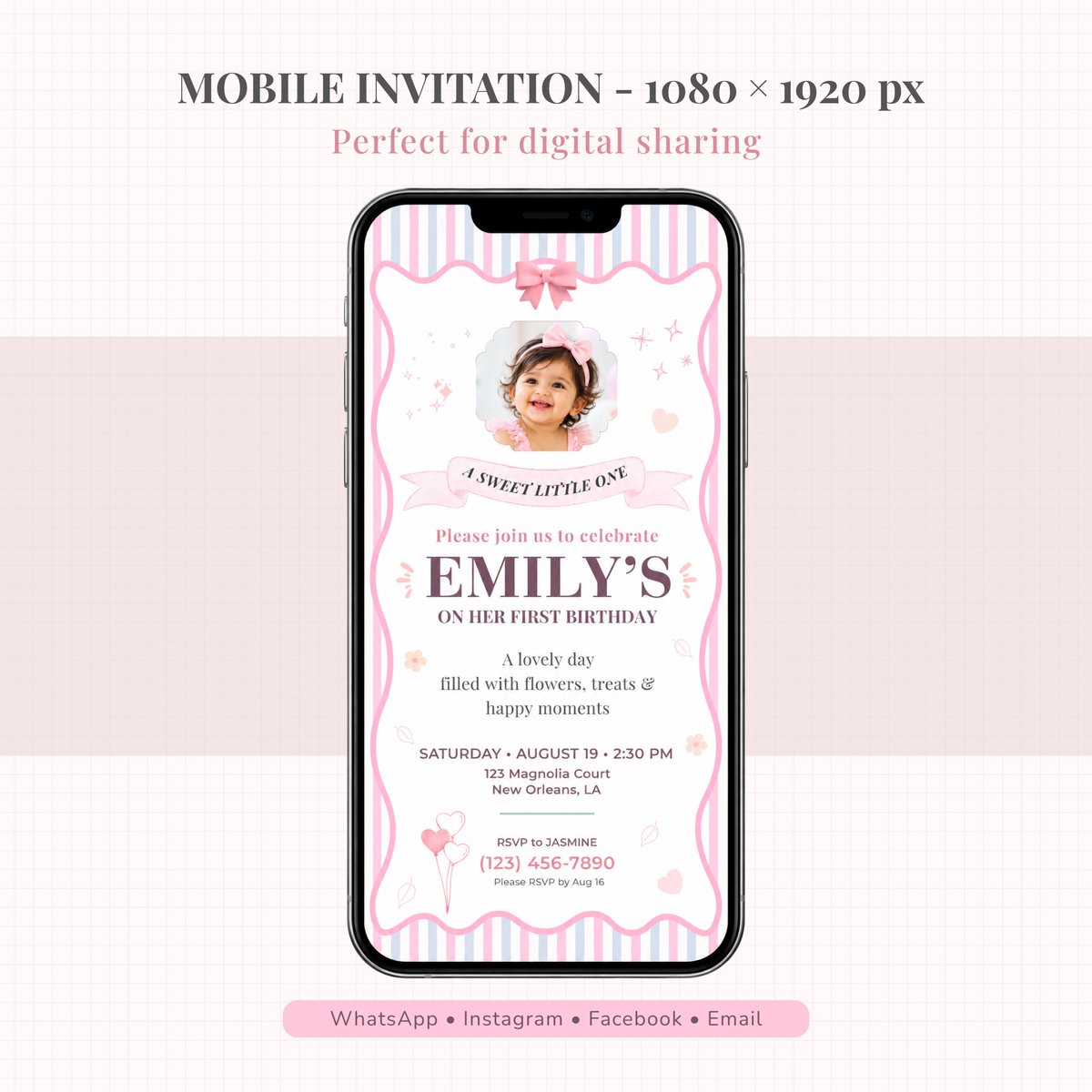 ShowPixelLab's tweet photo. 🎀 A Sweet Little One! 🌸

✨ 5×7 invitation
📱 Mobile invitation
🎀 Edit name, age, date &amp; party details
📸 Add your own photo
💌 Print or share digitally

🛍️ Shop on Etsy:
#Etsy #FirstBirthday #GirlBirthday #CanvaTemplate #BirthdayInvitation #DigitalInvitation https://t.co/dYXiGlbH26