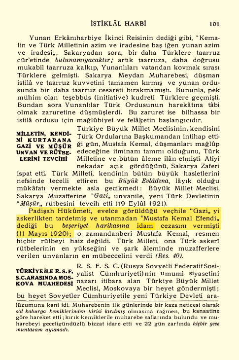 fehmi_ilkay's tweet photo. Cumhuriyet dönemi lise kitaplarında Vahdettin ve hükümeti, beşeriyetin harikası M. Kemal hakkında idam fetvası vermekle suçlanıyor, hain olduğu söyleniyordu. Oysa M. Kemal ve F. Çakmak meclis konuşmalarında böyle bir fetvanın İngiliz süngüsü altında zorla alındığını geçersiz⤵️ https://t.co/PnQ3zR8nX5