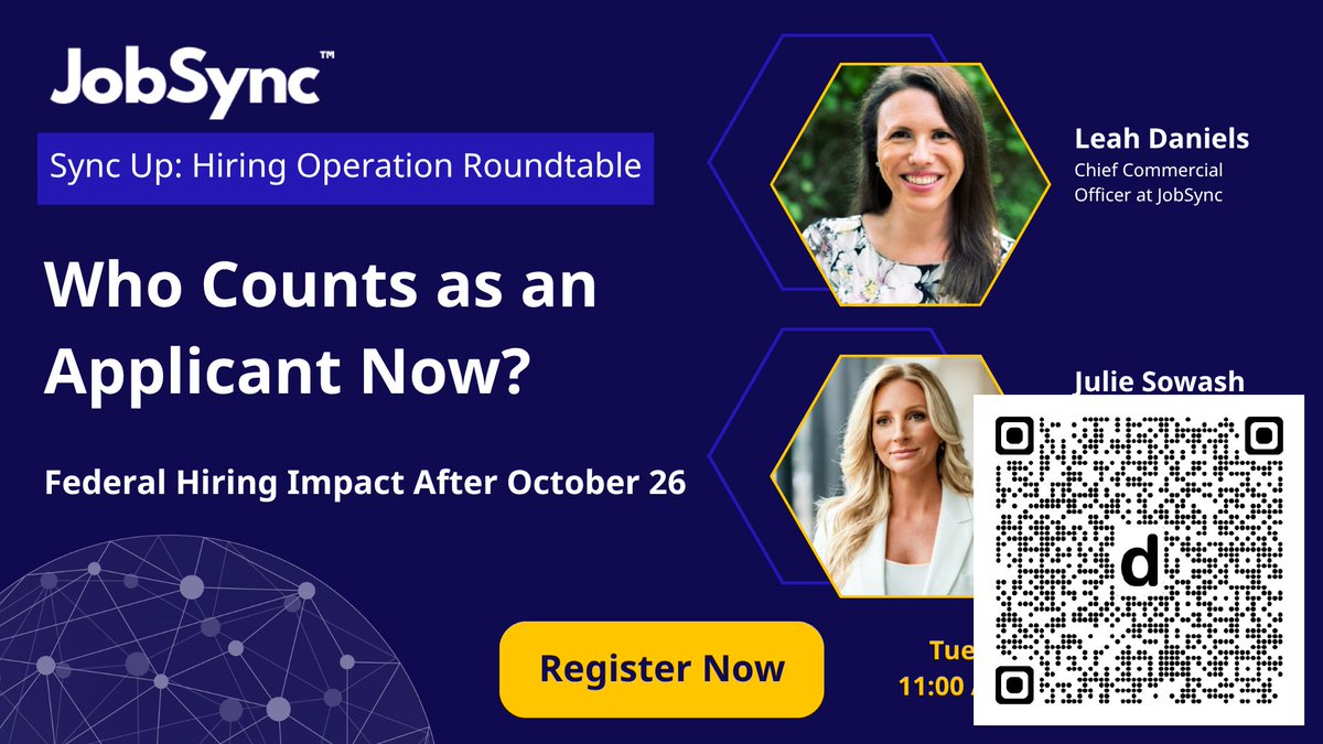 RecTechMedia's tweet photo. WEBINAR TODAY! Who Counts as an Applicant Now? Federal Hiring Impact 
Register: dlvr.​it/TVp8YF https://t.co/iscmNO7j4a
