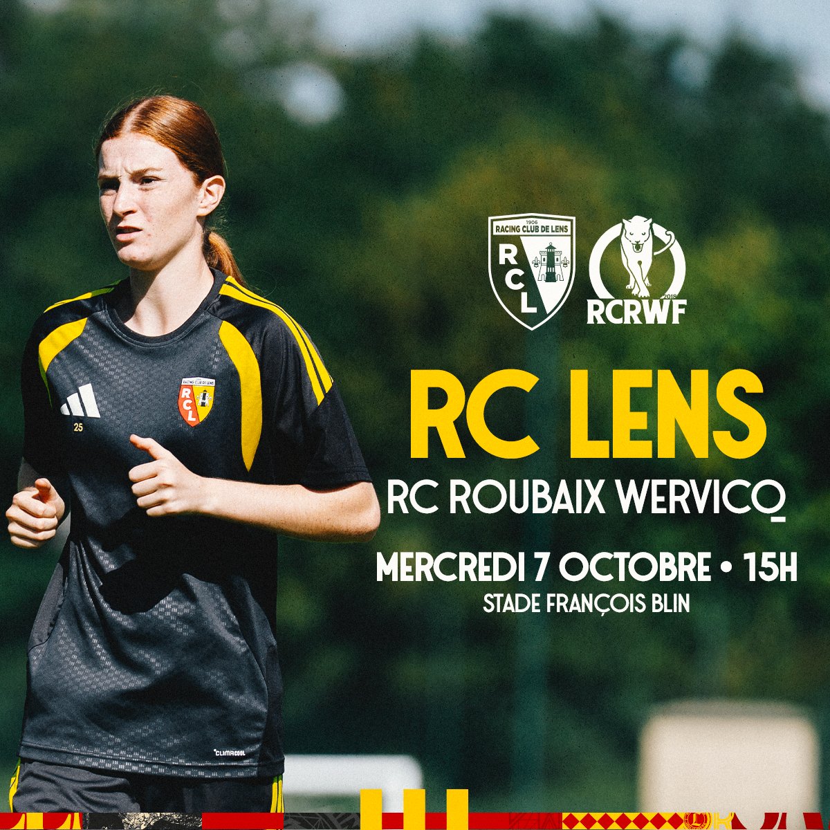 RCLensFeminin's tweet photo. Ne pas perdre le 𝑵𝒐𝒓𝒅 🧭
Les Sang et Or accueilleront ce mercredi (15h) le RC Roubaix Wervicq, actuel leader de @SecondeLigue, afin de garder le rythme dans cette période de trêve internationale.
⌚️ Entrée libre dès 14h au stade François Blin
#RCElles #RCLRCRWF https://t.co/NH5359yM5G