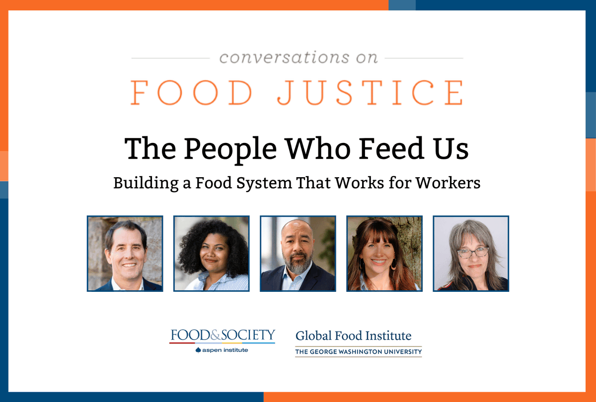 CKummer's tweet photo. Conversations on Food Justice recording now available: 4 leaders on building a fairer food system—employee ownership, farm labor organizing, and why 2 in 3 food workers can't afford to eat the food they help produce.

Watch: https://t.co/zi3g4DVTe8
@GW_GlobalFood
#FoodJustice #ConversationsOnFoodJustice