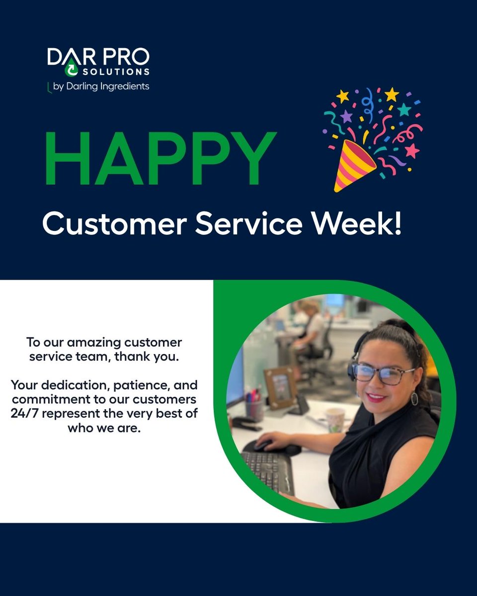 DARPROSolutions's tweet photo. It’s Customer Service Week, and we’re celebrating the heart of DAR PRO Solutions, our incredible customer service team! 💚 Thank you for going above and beyond to deliver exceptional service and support. We couldn’t do it without you! 👏 #CustomerServiceWeek #Teamwork #ThankYou https://t.co/2GnKxbbLpf