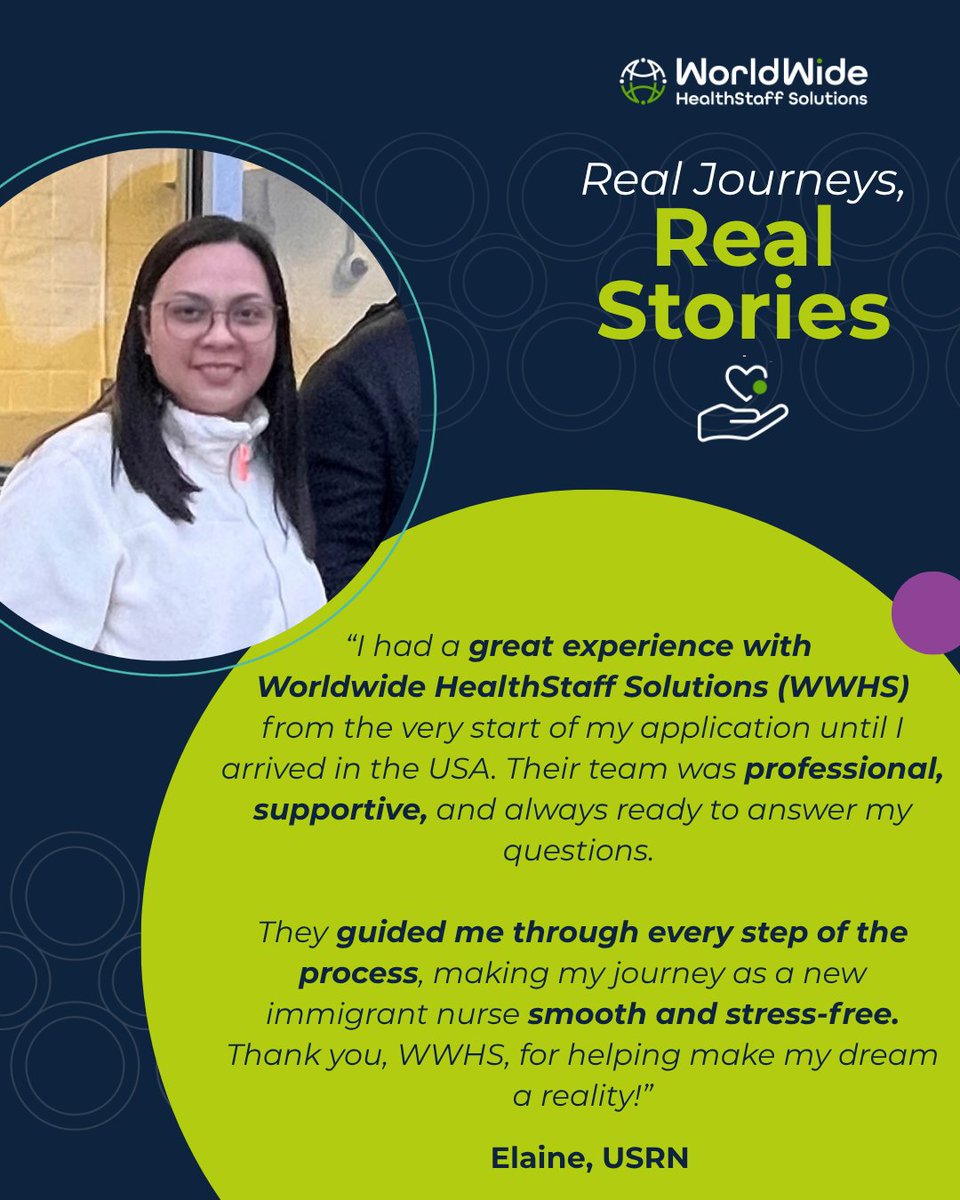WWHealthStaff's tweet photo. From the beginning of Elaine’s application process to the day she arrived in the U.S., our goal was to provide the guidance and support she needed to move forward with confidence.

Thank you for trusting WWHS to help make your dream a reality. 💙

#WWHS #SuccessStory #USRN https://t.co/XxjerQDv5b