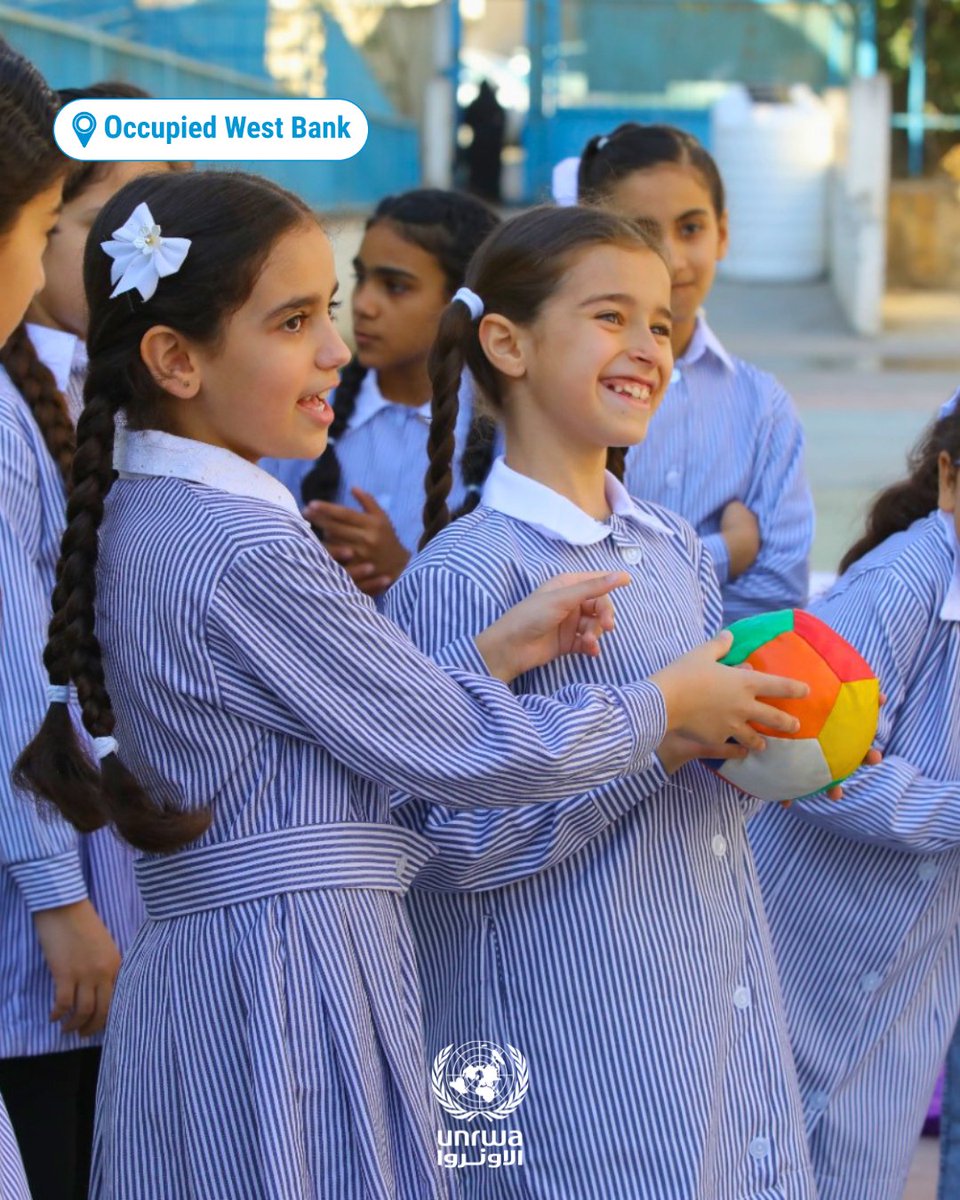 UNRWA's tweet photo. Across the occupied #WestBank, more than 48,000 #Palestine Refugee children are returning to UNRWA schools for a new year of learning, reconnecting with friends and teachers and working towards a brighter future. 

From the first day of school, UNRWA supports their learning and aspirations. 

#UNRWAworks #FundUNRWA