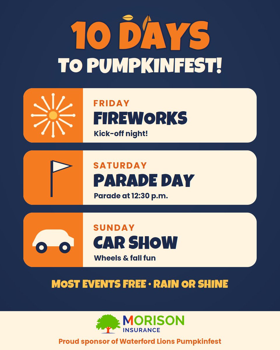 MorisonIns's tweet photo. That's our banner at last year's #Pumpkinfest pumpkin pyramid! ๐ This year it's 10 days away: ๐ Fri fireworks ๐ฅ Sat parade at 12:30 p.m. ๐ Sun car show. Oct 16โ18 in Waterford, rain or shine. #WaterfordON https://t.co/uer6VtdOaf