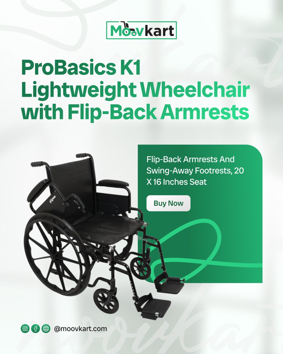 MoovKart's tweet photo. Enjoy dependable mobility with the ProBasics K1 Lightweight Manual Wheelchair.
Shop now at Moovkart
https://t.co/oANxT8IVOm
#Moovkart #ProBasics #Wheelchair #MobilityAid #ManualWheelchair #IndependentLiving #HomeHealthcare #DailyMobility https://t.co/jgyiajx1ds