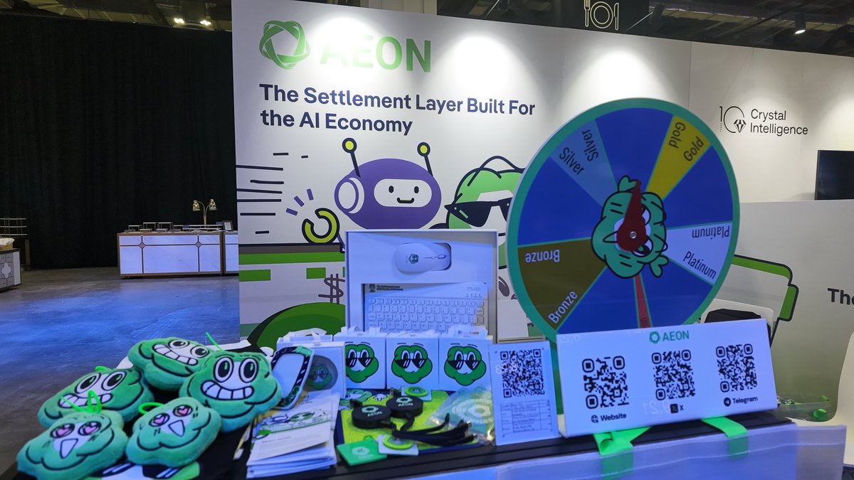 AEON_Community's tweet photo. The AEON booth is officially ready at #TOKEN2049 Singapore, and we are fully loaded with exclusive merch for everyone stopping by our booth PB1-13 !

If you want to talk about AI payments, come grab some gear and let's chat. We are building the native settlement layer for the ＃AIEconomy, and we want to hear your takes on the future of autonomous payments.

We’ll see you tomorrow! ⚡🤖

$AEON