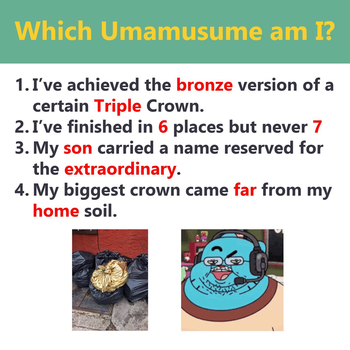 Guesstheuma's tweet photo. Can you Guess the Umamusume with the following Hints?                       

(Previous Answer : Calstone Light O 📏 )  
Explanation ⬇️ https://t.co/9D4HWX1xOc