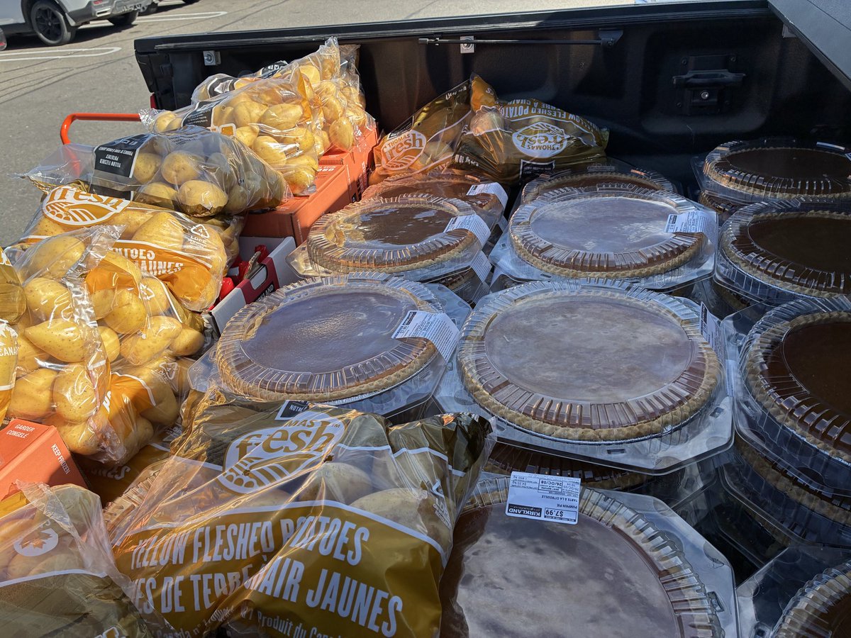 TylerMcMurchy's tweet photo. The members of @HitTheStco raised $2,880 for our 2026 Thanksgiving “Pledge A Pie” campaign… by far our most successful  one yet! Tracey and I made the first delivery of pies, veggies, stuffing and 200lbs of potatoes yesterday. More to come this week! https://t.co/e54QSL4Bc4