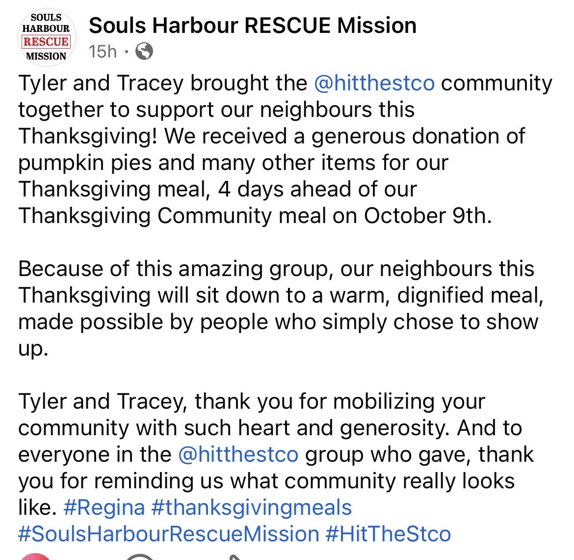 TylerMcMurchy's tweet photo. The members of @HitTheStco raised $2,880 for our 2026 Thanksgiving “Pledge A Pie” campaign… by far our most successful  one yet! Tracey and I made the first delivery of pies, veggies, stuffing and 200lbs of potatoes yesterday. More to come this week! https://t.co/e54QSL4Bc4