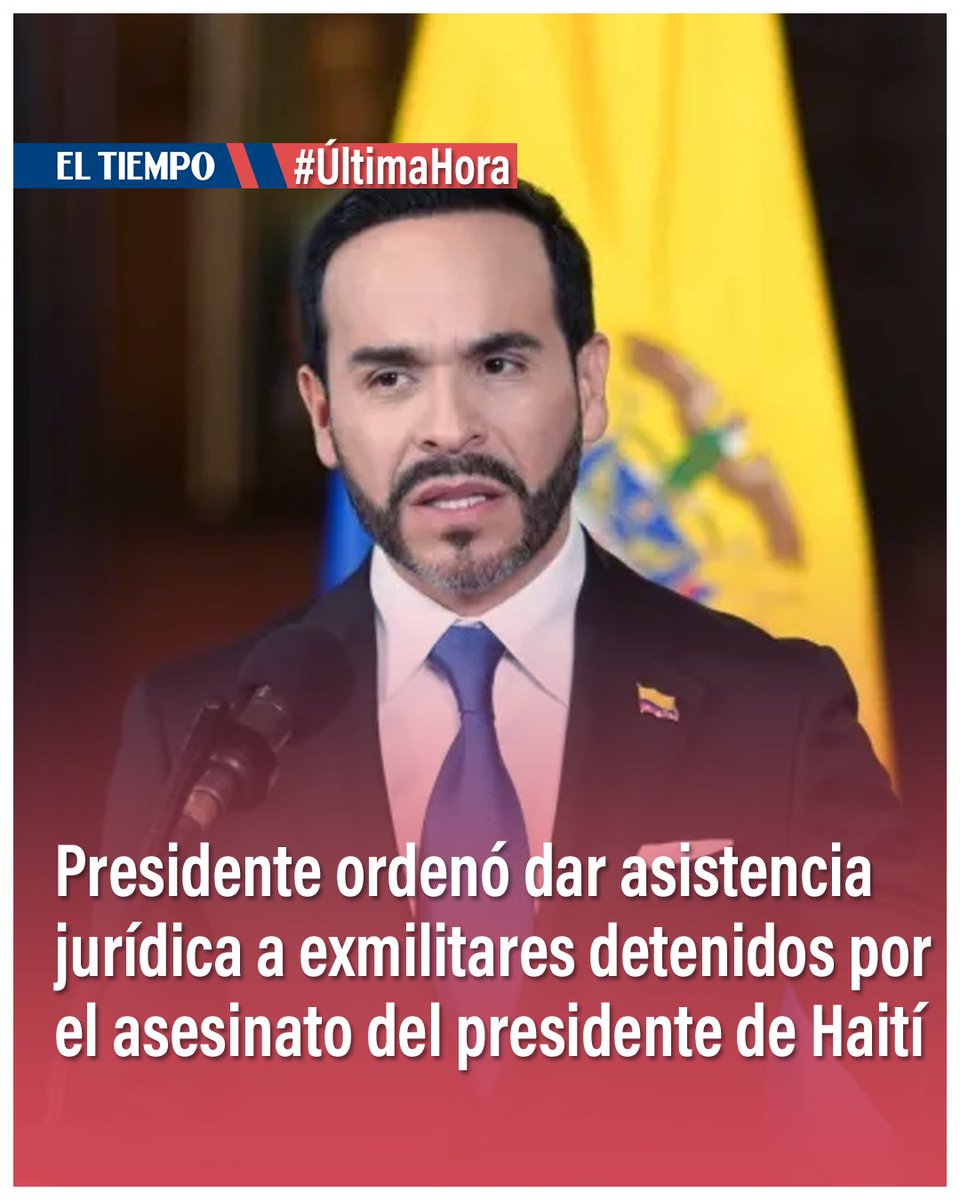 ELTIEMPO's tweet photo. 🔴#ATENCIÓN - Presidente De La Espriella ordenó asistencia jurídica a exmilitares detenidos en EE. UU. por asesinato del presidente de Haití.

"Quiero saber exactamente qué ocurrió y que se esclarezca la responsabilidad individual de cada uno", escribió el mandatario. 

Amplíe esta noticia aquí ⬇️
https://t.co/E9mlsW9KMZ