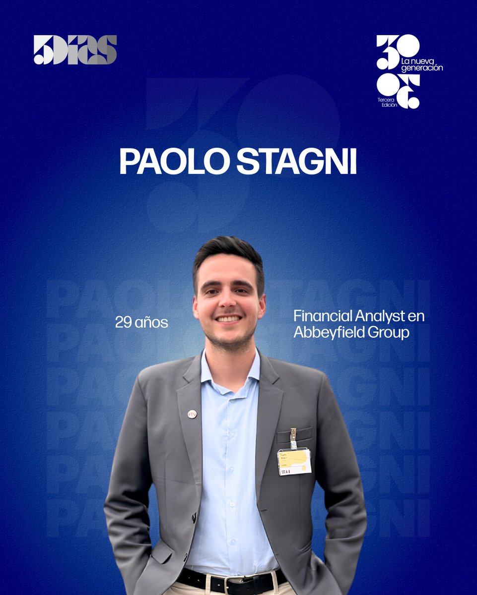5DiasPy's tweet photo. Postulaciones 30|30 ✨

Conocé a Paolo Stagni, Financial Analyst en Abbeyfield Group, quien a sus 29 años combina finanzas, innovación e inversiones, con formación internacional en Imperial College London y experiencia en proyectos de alcance global.

¿Quiénes serán los 30 del 2026? 👀

👉 Postulaciones abiertas.

📩 Más información: publicidad@5dias.com.py
📞 0982 456 111

#3030 #5Días #LaNuevaGeneración #TalentoParaguayo