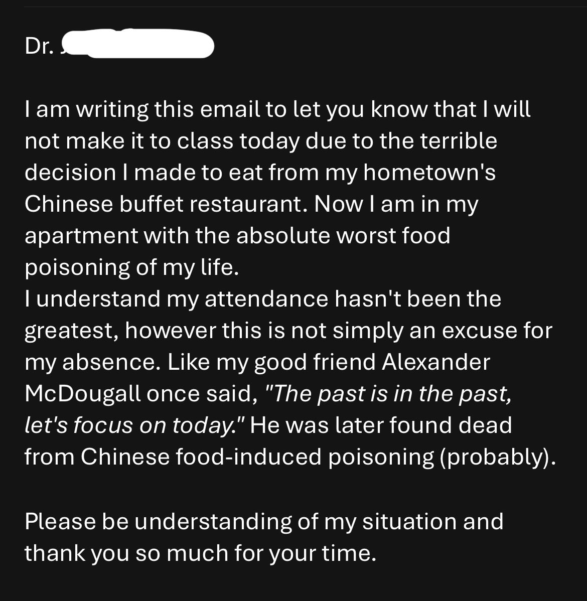 anglsuxx's tweet photo. i cant believe this is a real email i sent to my history professor i was actually so sick and sleepy last night https://t.co/3ngmXqr0pa