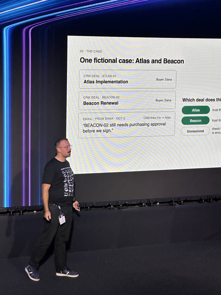 bigdataweek's tweet photo. 🔵 On stage now: Rares Istoc, Head of Engineering at https://t.co/rOa7NkzIAu, on what happens when your CRM, emails and meeting notes tell different versions of the same story.
His take: don’t hide the disagreement. Keep the context and the evidence visible.
#bigdataweek #bdw2026 https://t.co/ujglWoZInS