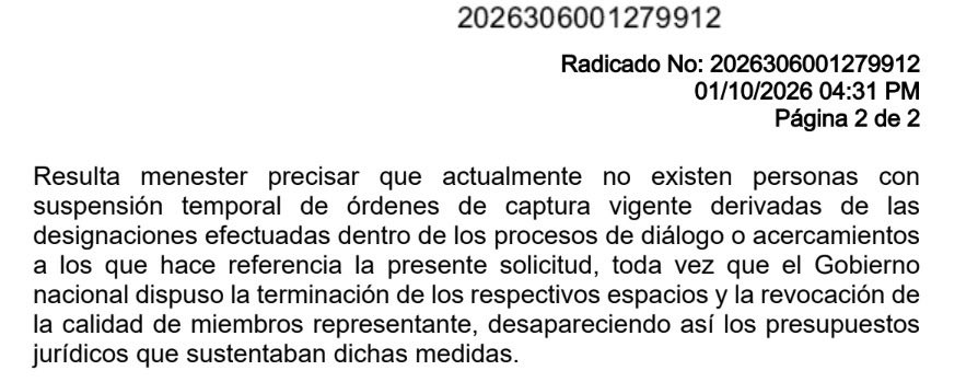 simonmolinag's tweet photo. ‼️#ATENCIÓN | GRAVÍSIMO: @petrogustavo le SUSPENDIÓ la orden de captura a 205 personas de grupos armados y de estructuras de CRIMEN DE ALTO IMPACTO.

Me lo confirmó la FISCALÍA, por escrito, en respuesta a un derecho de petición que yo mismo radiqué.
205 “Gestores de paz” voceros, “miembros representantes”. 
El Gobierno Petro y su fracasada paz total parecía al servicio de los bandidos. 
Hoy están reactivadas todas las órdenes de captura, gracias a la decisión del presidente @ABDELAESPRIELLA

 La fracasada Paz Total se está DESMONTANDO.

No más beneficios y garantías para los criminales.