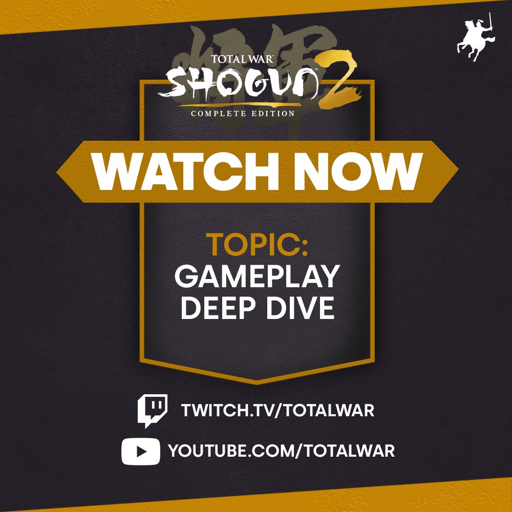 totalwar's tweet photo. 🚨 LIVE NOW 🚨

Join us live now for a Total War: SHOGUN 2 - Complete Edition gameplay deep dive!

Tune in here:
🔴 https://t.co/8ASC9JHnkZ
🟣 https://t.co/xh9P19muV1 https://t.co/LGOdMMJisw