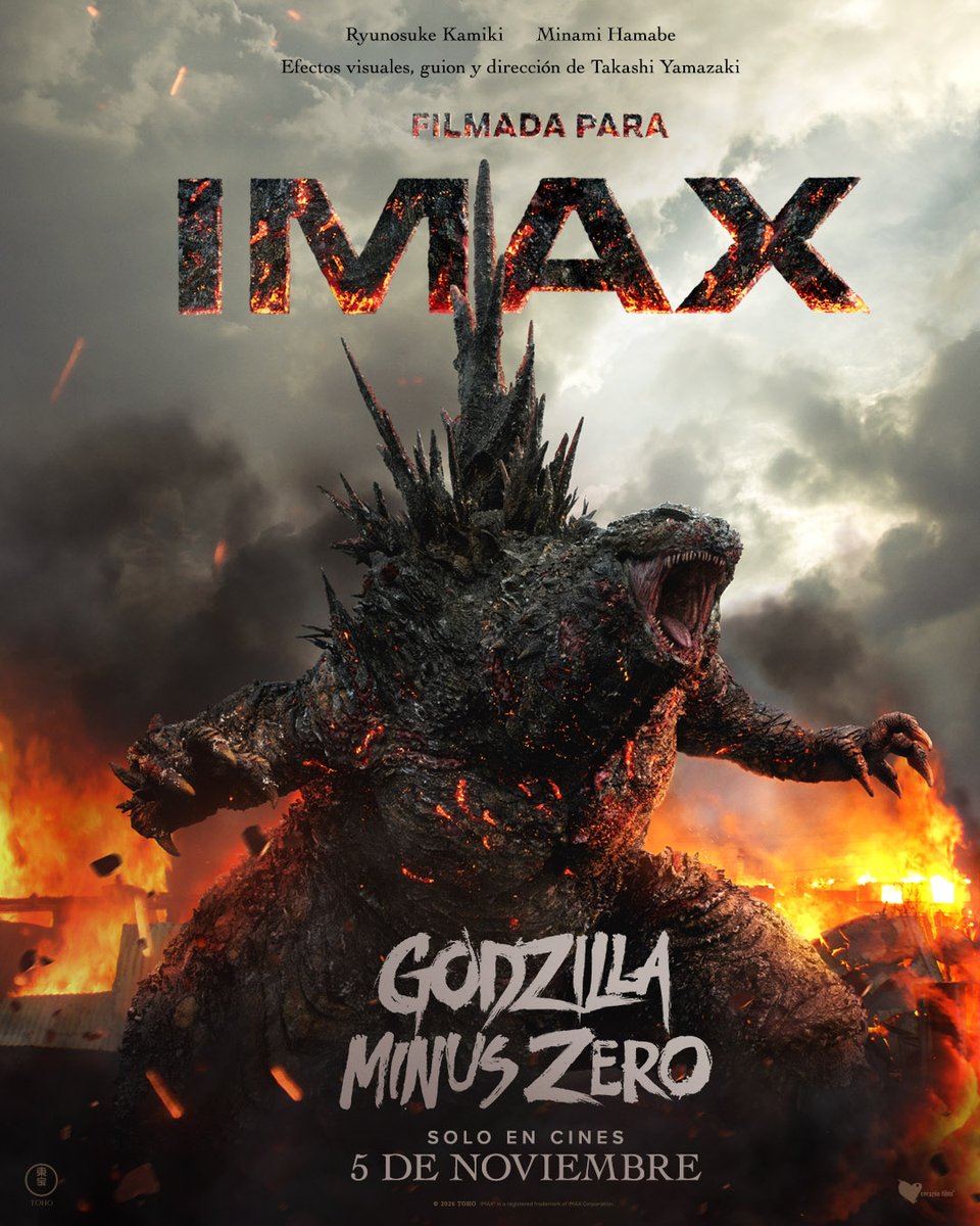 Cinepolis's tweet photo. El caos está por despertar… y esta vez no habrá dónde esconderse. 🦖🔥 #Godzilla: Minus Zero llega este 5 de noviembre a la cartelera. El rey de los monstruos ha regresado. 💥 Disfrútala en #IMAX. https://t.co/iQjIWiY51m