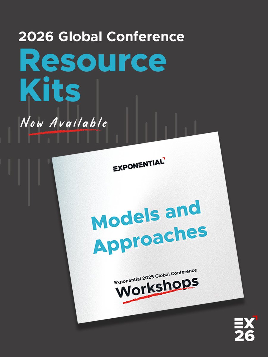 exponentialus's tweet photo. 30+ workshop sessions. Completely FREE. 🙌

Our newest Resource Kits from the 2026 Exponential Global Conference are now available!

This drop features sessions from our Models and Approaches tracks, with practical conversations around fresh expressions, multiethnic church, AI and the Church, urban church planting, church multiplication + more.

Hear from Mark DeYmaz, Dr. Patrick M. Quinn, Larra Wallace, Dhati Lewis, Angie Lewis, Rob Wegner, Kathryn Maack, Joel Repic, Corey Garris, Patrick O’Connell, Derwin Gray, Kenny Jahng, Dan Pourbaix, Dustin Alexander, Rich Birch, Eric Brown, Matt Wilson, Scott Woller, Jon Ferguson, Naeem Fazal, Kristin Mockler Young, Jay Moon, Jim Tomberlin, Kenny Petty, Anne Bosarge, Troy McMahon, Justin Knapp, José Nieves, Dr. Warren Bird, Tarah Schloss, Tyler Prieb, Eric Metcalf, Rodrigo Cano, Harry Li, Brian Beauford, and the Exponential NEXT Ventures presenters.

Whether you’re looking for fresh ideas for your ministry, something to work through with your team, or practical approaches you can put into action, there are 30+ sessions ready for you to explore.

Watch. Learn. Share with your team. All for FREE.

Download the newest Resource Kits at https://t.co/nQoMVQ0qlC