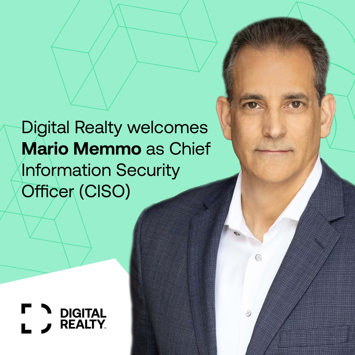 digitalrealty's tweet photo. Mario Memmo joins Digital Realty as our Chief Information Security Officer (CISO)! 

Mario brings more than two decades of cybersecurity and technology experience, and we look forward to growing with Mario’s leadership. 

Join us in welcoming, Mario! https://t.co/qYlcd3Ankw