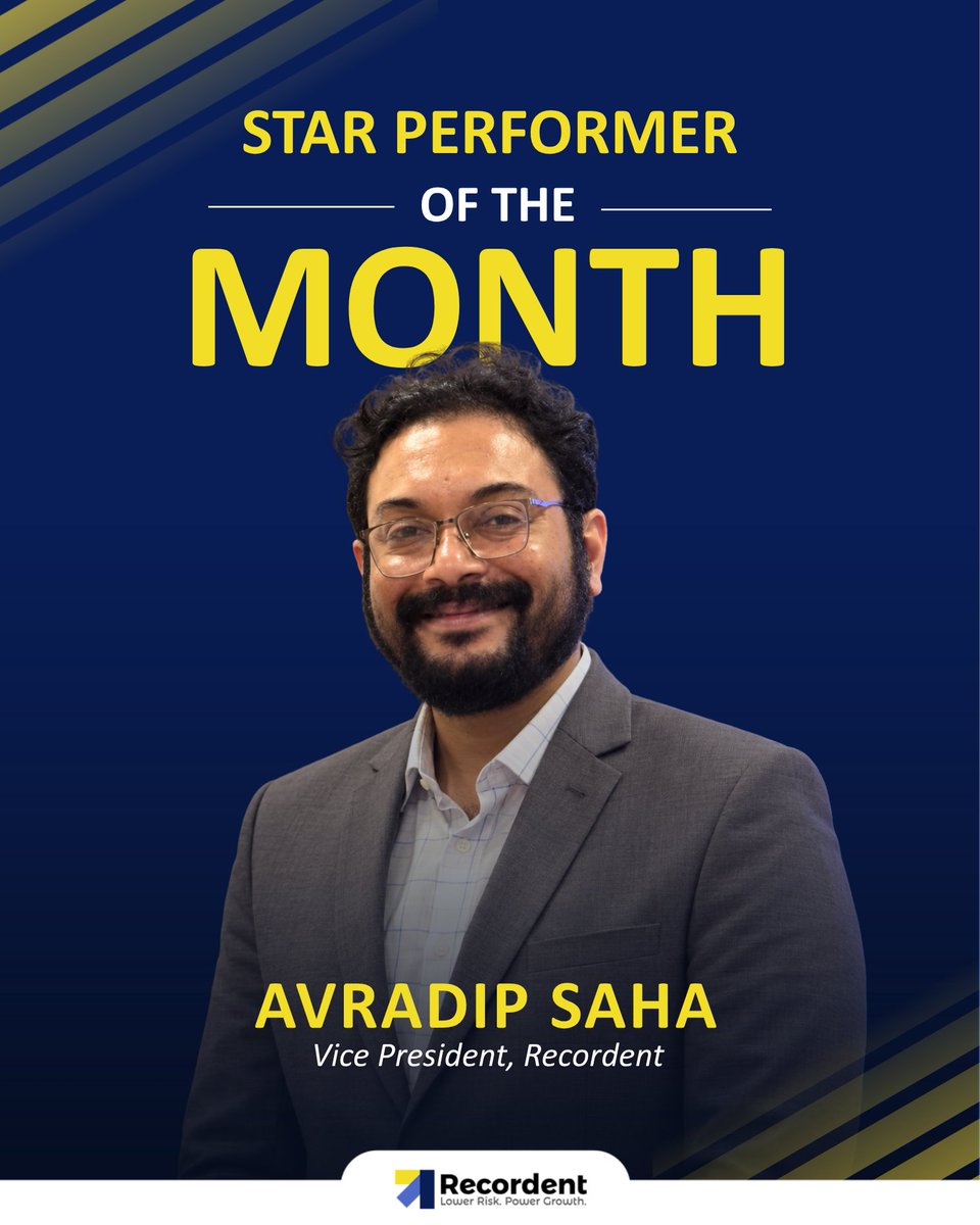 RecordentIndia's tweet photo. Consistency, focus, and relentless drive.
Huge congratulations to @iamavra , VP at Recordent, for being recognized as our Star Performer of the Month! Thank you for setting the bar higher with every milestone. 🌟👏
#Recordent #StarPerformer #TeamRecordent https://t.co/MP0AJ6aSgZ