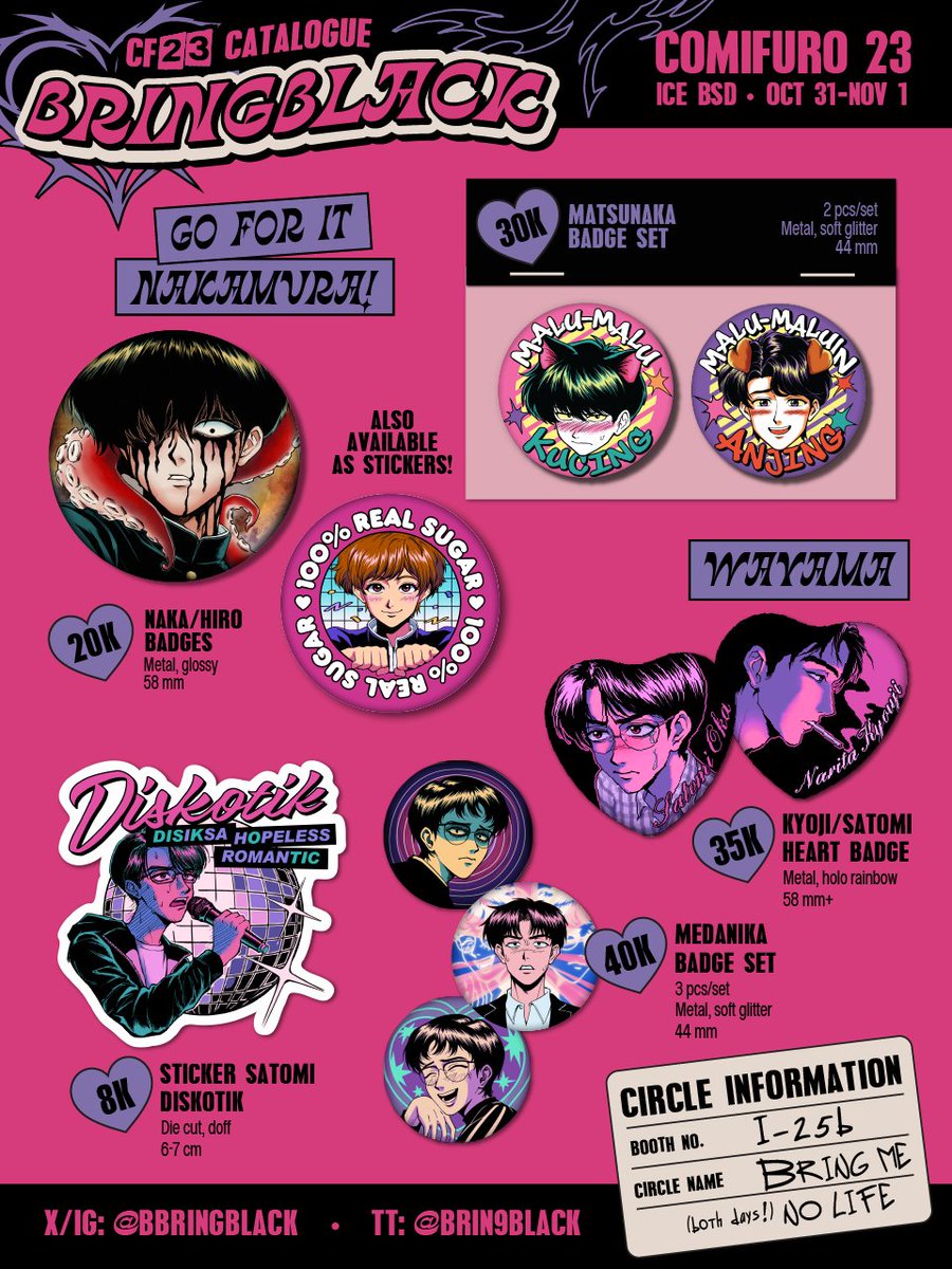 bbringblack's tweet photo. [ ♡ &amp; 🔃 are appreciated ]

BRINGBLACK's COMIFURO 23 CATALOGUE

🎞️ One Piece, Harry Potter,  PASWG, Scott Pilgrim Takes Off, Record of Ragnarok, Go For It Nakamura, Wayama, other
💿 i-25b "Bring Me No Life"
🛒 OTS &amp; PO
— Pickup until Oct 13
— Mail until Nov 8

#CF23 #comifuro23 https://t.co/SzavPrKcL7