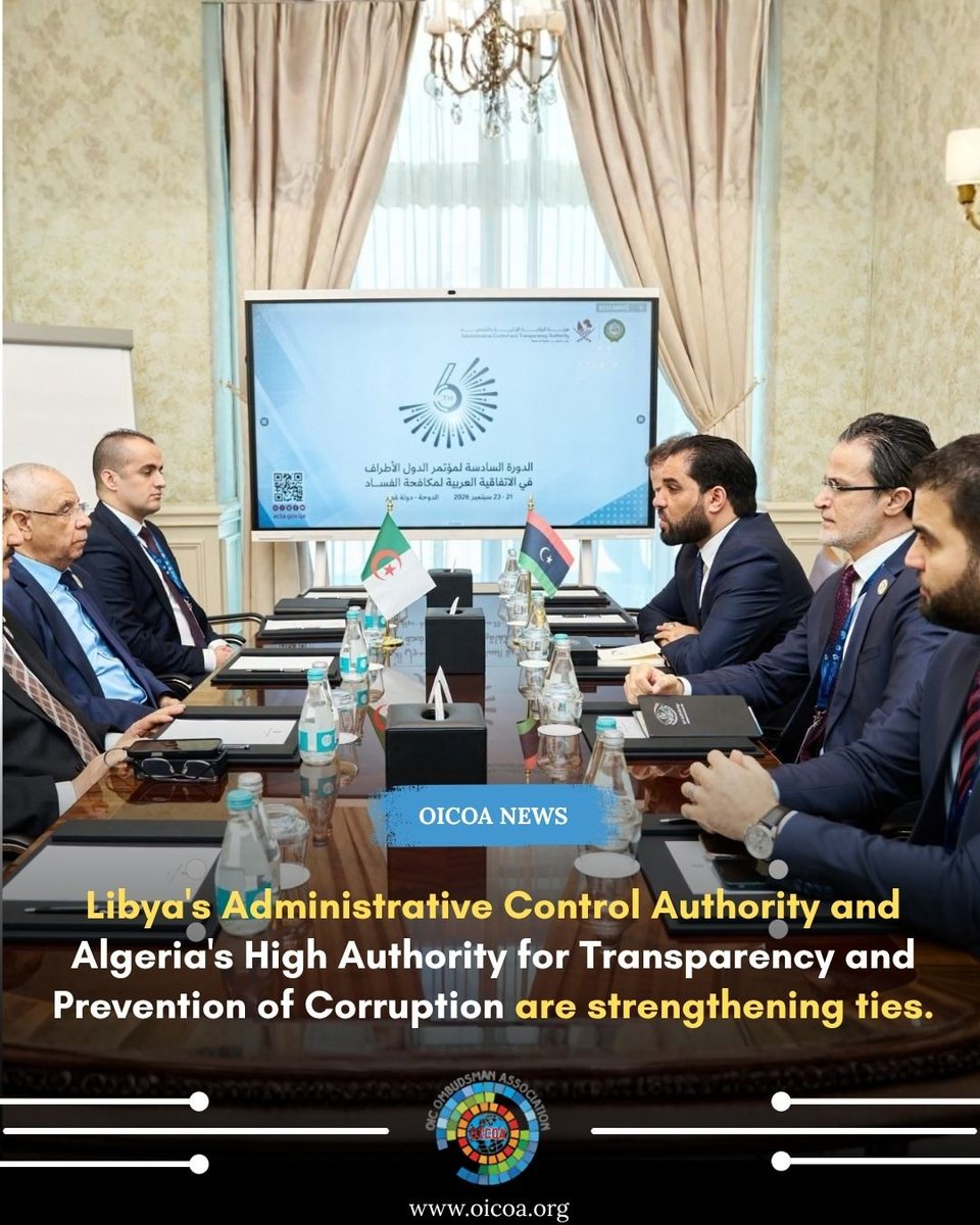 oicoaorg's tweet photo. Doha | Libya's Administrative Control Authority head Abdullah Qaderbouh met Algeria's High Authority for Transparency head Ahmed Jalawi to boost cooperation and exchange of experience in transparency, integrity and anti-corruption. 

#OICOA #Transparency #Integrity #ruleoflaw https://t.co/fr6OE8ozh7