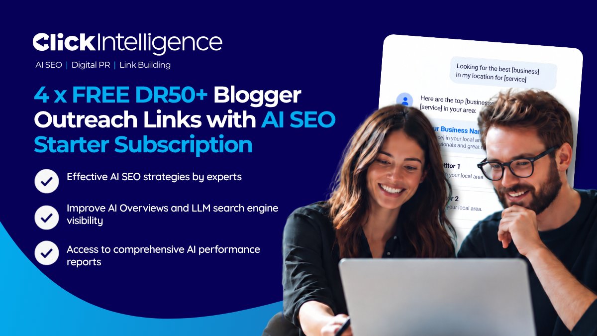 Click_Intel's tweet photo. AI search looks at your content, website structure, internal links, and third-party brand signals. Every box needs to be ticked. For success, sign up to our AI SEO Starter subscription this month and get 4 DR50+ backlinks for FREE! Don’t miss out!

https://t.co/KoxWXu7PIZ
#SEO https://t.co/zA1541gvWj