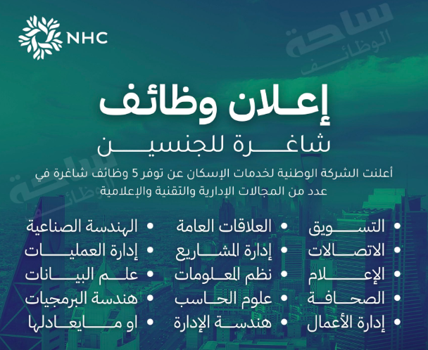 HadelAdnan's tweet photo. 🔴 الوطنية للإسكان (NHC) تعلن عن وظائف شاغرة

🎓 المؤهل: بكالوريوس فأعلى

📌 التخصصات المستهدفة:
• التخصصات الإدارية
• التخصصات التقنية
• التخصصات الهندسية
📩 للتقديم:
masarjobs2026@outlook.com
✨ إذا كانت الفرصة مناسبة لك، لا تتردد في التقديم ومشاركة الإعلان مع من يبحث عن فرصة وظيفية.
#وظائف #توظيف #وظائف_السعودية #السعودية #وظائف_شاغرة #الوطنية_للإسكان #NHC #توظيف_السعودية