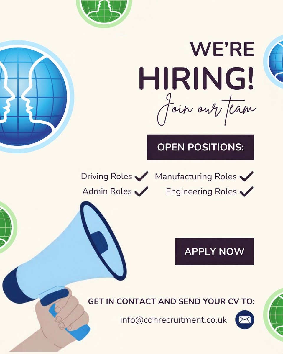 CDHRec's tweet photo. Looking for your next opportunity?
CDH Recruitment could have the perfect role for you! 

We’re currently recruiting for a range of positions.

Get in touch with CDH Recruitment today and let’s see what opportunities we have for you! Send your CV to info@cdhrecruitment.co.uk https://t.co/i0a5LE8YVd