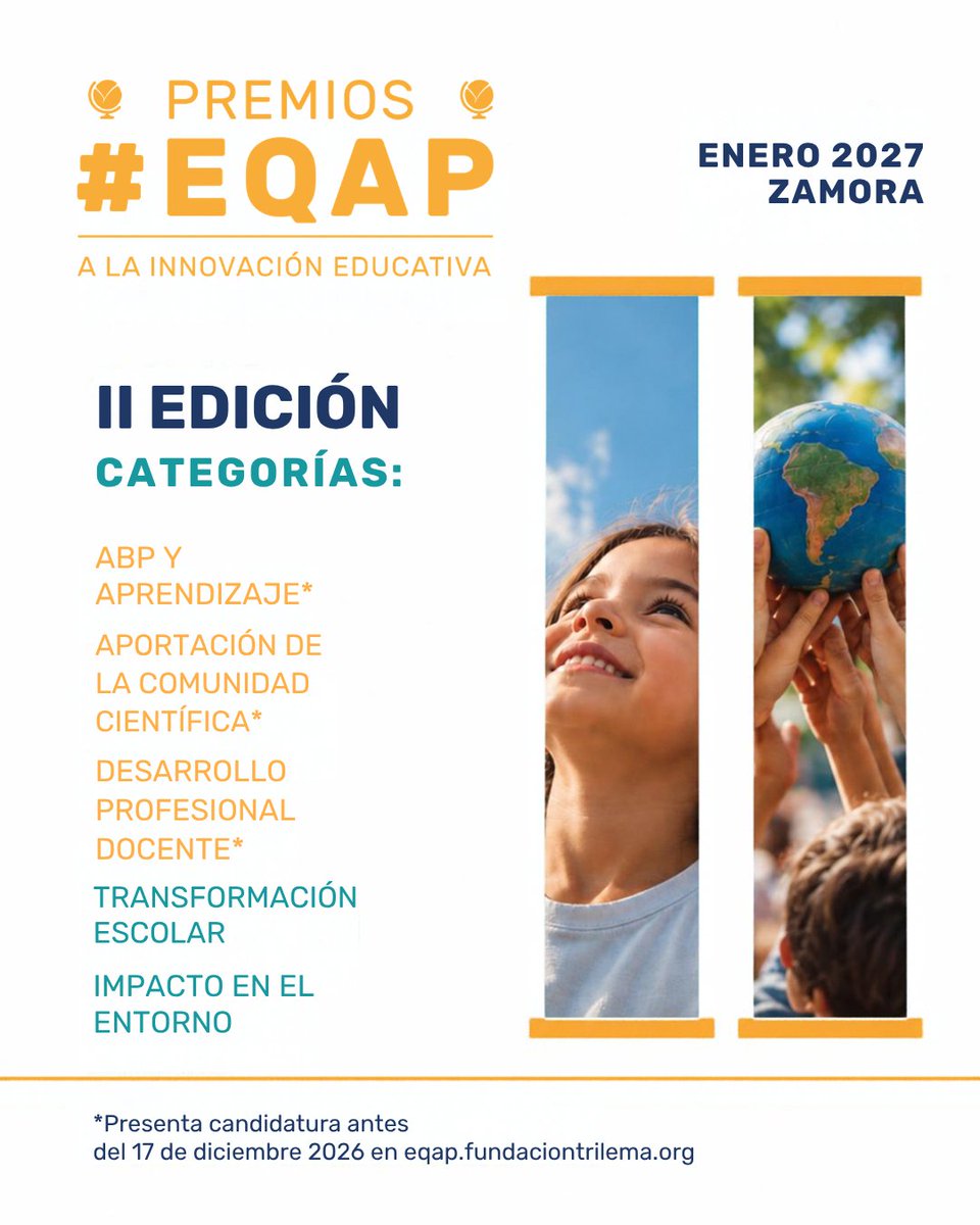trilemaedu's tweet photo. II Premios EQAp a la innovación educativa. ¡Abiertas candidaturas! Toda la información en https://t.co/IzOBNwmSFY https://t.co/11fePZW4h2