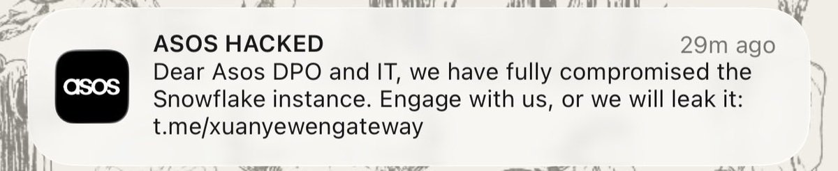 jbmaggio's tweet photo. This is a new one… can’t say I’ve ever been sent a notification of a hack! #asos #asoshack https://t.co/pKOdF9SGfq