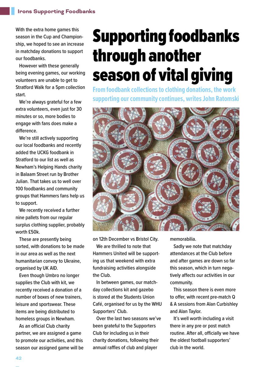 HammersUnited2's tweet photo. We are very proud to help @IFoodbanks in any way we can. 

Please seek their brilliant team on bridge 1 on match days and see if you can pop them a few pennies, and offer them words of support and encouragement. https://t.co/GEjTtPkF78
