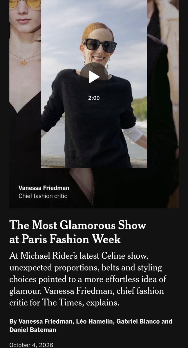 Tomforcebook's tweet photo. The New York Times’ amazing review of Celine’s show! 
“The most glamorous show at PFW” &amp; Book spotted in the video 🌻

BOOK X CELINE PFW27 
#BookKasidet #Celine 
#CelineEte2027 #MichaelRider 
#kasibook 

https://t.co/ViQXNY5cka https://t.co/sFev4Lrp1O